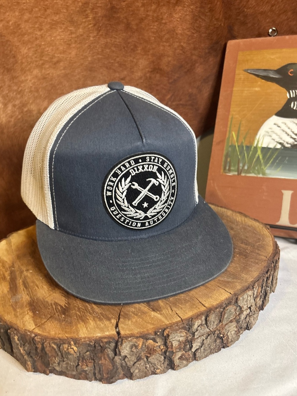 Dixxon Flannel Co. Snapback Hat | Smoky Blue & White Mesh Trucker Cap